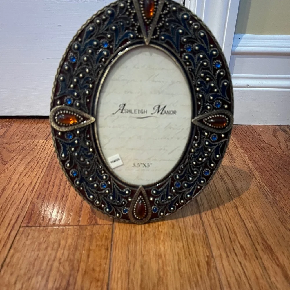 Vintage Ashleigh Manor Jeweled Pewter Photo Frame